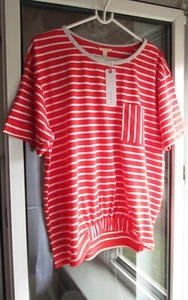 ESPRIT DAMEN TUNIKA OVERSIZE SHIRT KURZARM ROT WEISS GESTREIFT STREIFEN L 40 NEU - Bild 1 von 9