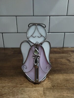 Hermosa vitral de plomo rosa/blanco halo ángel 5,5" cantando Foto 1 de 4