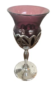 1 Amethyst Liquor Cocktail Cordial Glass Farber Bros Crystal Chrome Metal 6 3/8" - Picture 1 of 4