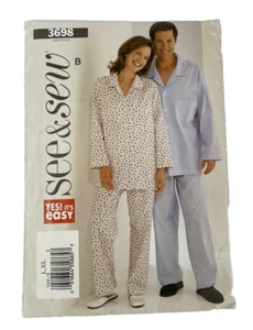 Butterick See & Sew 3698 Pijama Pijama Patrón Costura L XL Fácil Top Pantalones Unisex - Imagen 1 de 4