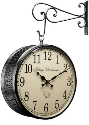 Reloj de Pared Doble Lado Colgante Metal Estación De Ferrocarril Plataforma Vintage 8" Foto 1 de 4