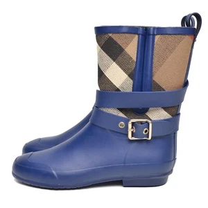 Burberry Blue Bubber House Check Canvas Rain Water Boots Womens sz EUR 37 / US 7 - Picture 1 of 11