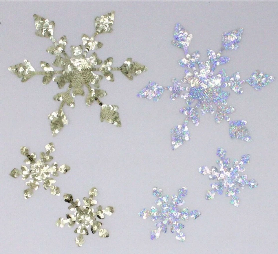 Sequin Patch: Set of 3 Silver/Gold Snowflake - Image 1 of 1