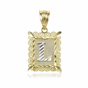 14K Solid Yellow Gold Initial Letter Plate Pendant - A-Z Alphabet Necklace Charm - Picture 1 of 11