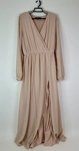 Lulus Dress Women’s Small Maxi Gown Blush Slit Long Sleeve V Neck Prom Pink - Picture 1 of 11