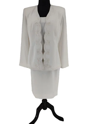 Karen Miller NUEVO Mujer Invierno Blanco Traje Chaqueta Falda Tanque Talla 8 Forradas Cuentas Foto 1 de 4