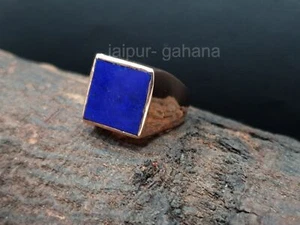 Natural Lapis Lazuli Gemstone 925 Sterling Silver Octagon Stone Ring Jewellery - Picture 1 of 10