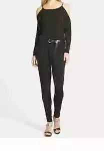 Michael Kors Women's Jumpsuit Logo Plate Cold Shoulder Rich Black S {NO BELT} - Picture 1 of 6
