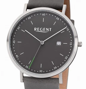 Regent Steel F-1142 Bauhaus-Design Herrenuhr Lederband Datum UVP 79,90 EUR - Foto 1 di 3