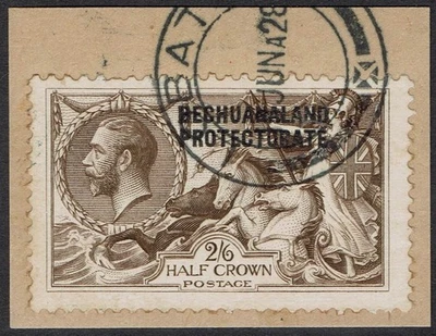 BECHUANALANDIA 1913 KGV CABALLITOS DE MAR 2/6 USADOS EN PIEZA IMPRESIÓN BRADBURY Foto 1 de 2