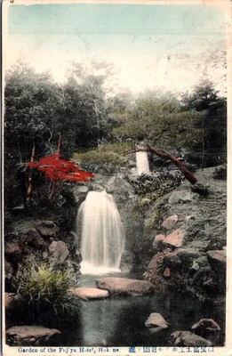 JAPAN 1913 VINTAGE POSTAL PICT POSTCARD GARDEN FUJIYA HOTEL ADDR & POSTMARK - Image 1 of 2
