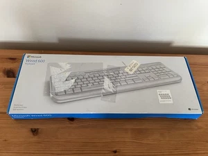 Microsoft Wired USB Keyboard 600 UK QWERTY Layout Spill Resistant White - Picture 1 of 9