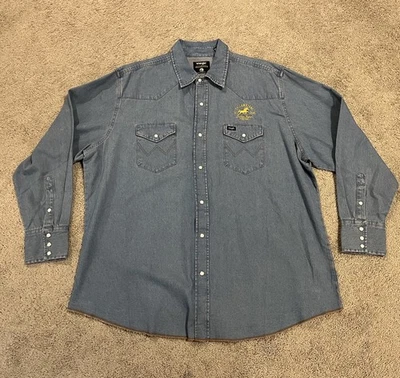 Wrangler Yellowstone Blue Denim Pearl Snap LS Western Shirt Men’s Sz XXL NWOT - Image 1 of 4