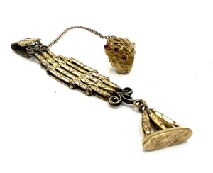 Victorian Watch Chain Antique Bates & Bacon w Jeweled Woman Head Fob Gold Filled - Picture 1 of 22