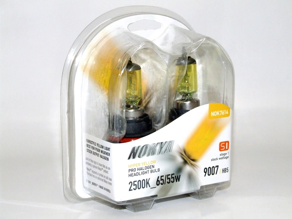 Nokya 2500K 65/45w Hyper Yellow 9007/HB5 Halogen Headlight High/Low Beam Bulbs B - Image 1 of 1