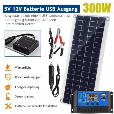 300W 12V Solarpanel Solarmodul 40A Ladegerät USB Kit Für Wohnwagen Camping Boot - Bild 1 von 4