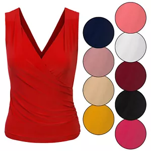 Top camicie donna KOGMO senza maniche avvolgenti laterali con ruches scollatura slim fit scollo a V - Foto 1 di 41
