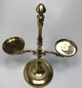 Vintage Solid Brass Candle Holder 2 Arm 12" Tall Holds Two Candles - Picture 1 of 8