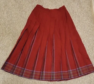 VTG L.L. Bean 100% Wool Scotland Maroon Pleated Skirt Size XS  - Picture 1 of 4