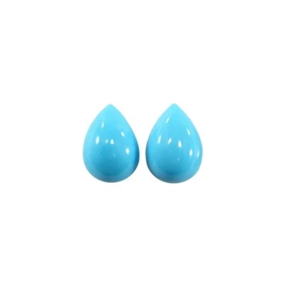 2 Pcs Natural Arizona Turquoise 12x10mm Pear Shape Cabochon Cut Loose Gemstone - Image 1 of 3
