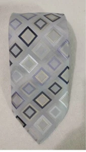 Marks & Spencer Geometric Diagonal Squares Necktie Silver Gray Navy Mens Tie - Picture 1 of 12