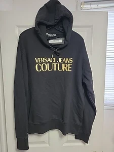 VERSACE JEANS COUTURE GOLD FOIL LOGO HOODIE BLACK XXL - Picture 1 of 7