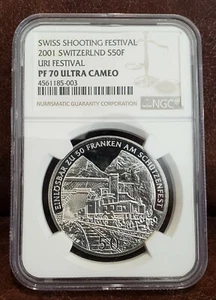 2001 NGC PF 70 Ultra Cameo SWITZERLAND 1oz Silver 50F "URI FESTIVAL" SWISS SHOOT - Picture 1 of 2