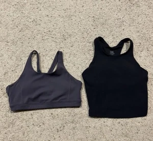 LOT of 2 ATHLETA GIRL L/12 SPORTS BRA CROP TOP Racerback GRAYISH & BLACK X24 - Picture 1 of 9
