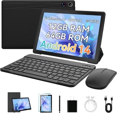 Tablet 10" Inch Android 14 Octa-Core 12GB RAM 1TB Expand 5G Keyboard Mouse Case - Image 1 of 4