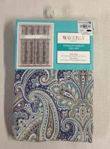 JUEGO DE CORTINAS WAVERLY TIER - Ventana - Cachemira Persa - Azul, Crema, Tostado - NUEVO - Imagen 1 de 2