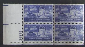 US 3¢ Stamp Scott #1026 General George S. Patton MH 1953 plate block. - Picture 1 of 2