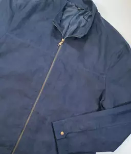 Banana Republic Vegan Suede Bomber Jacket Mens XL Dark Navy Lined Full Zip - Picture 1 of 9