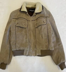 WILSONS Vintage Contrast Sherpa Collar Leather Trim Suede Jacket in Sand Size 46 - Picture 1 of 6