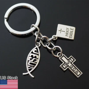 1pc 3'' Trust God Cross Jesus Fish Christian Holy Bible Charm Keychain Gift - Picture 1 of 10