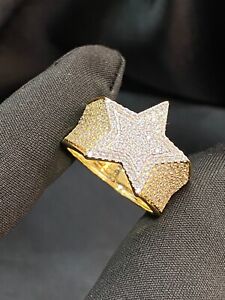 1.25 TCW Round Brilliant Cut Natural Diamonds Men's Star Ring In 14K Yellow Gold