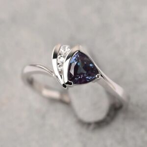 2Ct Trillion Cut Blue Simulated Diamond Engagement Ring White Gold Plated Silver