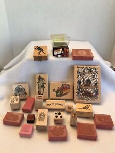 Stamps Rubber Lot of 21 Misc Sewing Mostly NEW Gardening Birds Watering Bucket