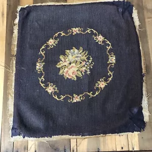Antique Needlepoint Chair Seat Cover *Faded & Worn Top Wool Floral Handmade 18” - Picture 1 of 16