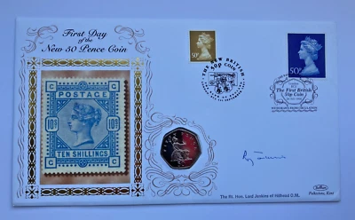 1998 Roy Jenkins Signed 1997 50p Fifty 50 Pence Coin Cover Ltd Edtn. FDC - Image 1 of 4