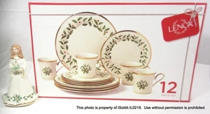 NEW NIB LENOX "HOLIDAY" 12-PC CHRISTMAS CHINA Dishes 4-Place settings + ANGEL - Picture 1 of 9