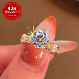 925 Silber Ring 2ct Moissanit Damen Verlobung Gold Luxus Valentinstag - Bild 1 von 3