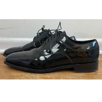 Vintage Mens Cole Haan Dress Shoes Size 11 Black Patent Leather Lace Up Derby  C - Image 1 of 4