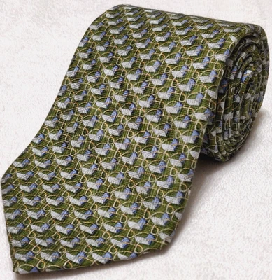 Corbata Talbots 100 % seda verde geométrica para hombre EE. UU. 60" x 3,5" Foto 1 de 4