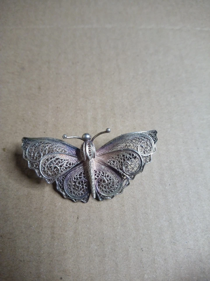 Vecchia Spilla Farfalla filigrana Argento 800 anni 50 - Immagine 1 di 4