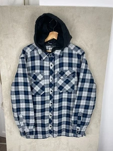 Men's Lined Hooded Flannel Shacket Jacket Full Zip Size M Medium Plaid Collared - Picture 1 of 6