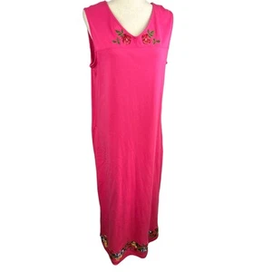 NEW NWT Bechamel Barbie Pink Cotton Maxi Embroidered Flowers Neck & Hem Size M - Picture 1 of 4