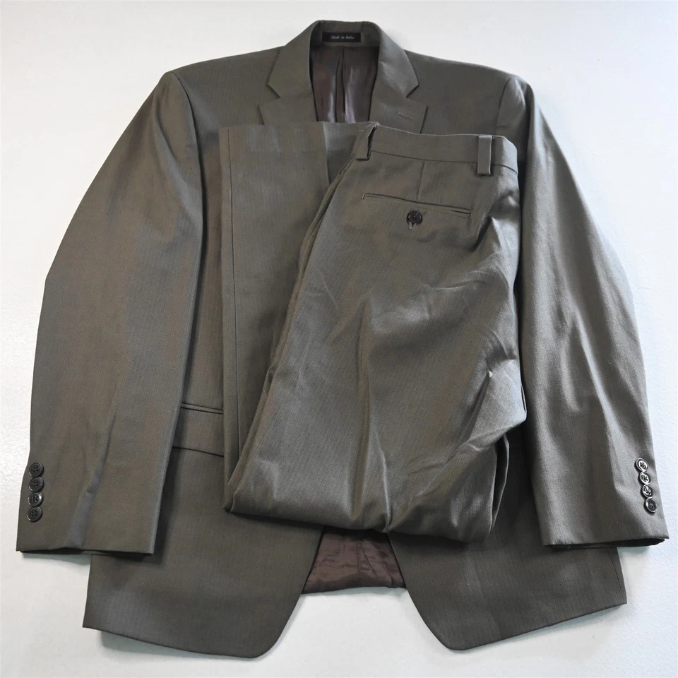 Calvin Klein 40с 34 x 30 коричневый оливковый Herringbone Мужская куртка брюки костюм - Изображение 1 из 4