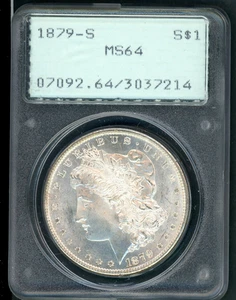 US 1879-S SAN FRANCISCO MORGAN SILVER DOLLAR PCGS RATTLER MS 64 A563 - Picture 1 of 2