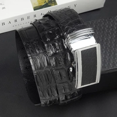 Cinturón para hombre negro genuino de cuero con espalda de cocodrilo - W1,5 pulgadas Foto 1 de 4