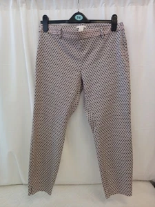 ❤️ H&M White Patterned Slim Leg Trousers Size 14 Vgc - Picture 1 of 5